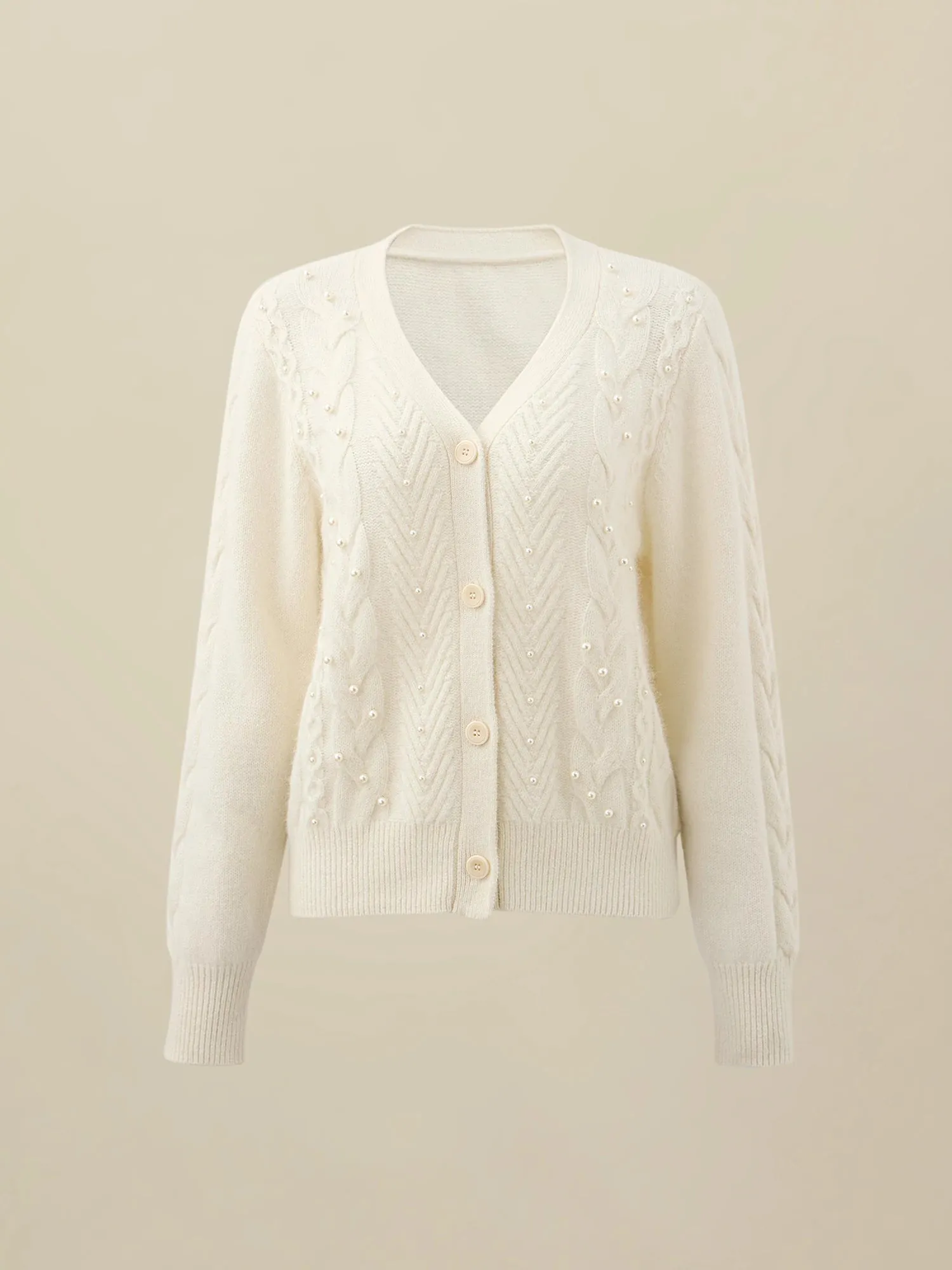 Amoretu Women's Wool Beaded Cable Knit Cardigan