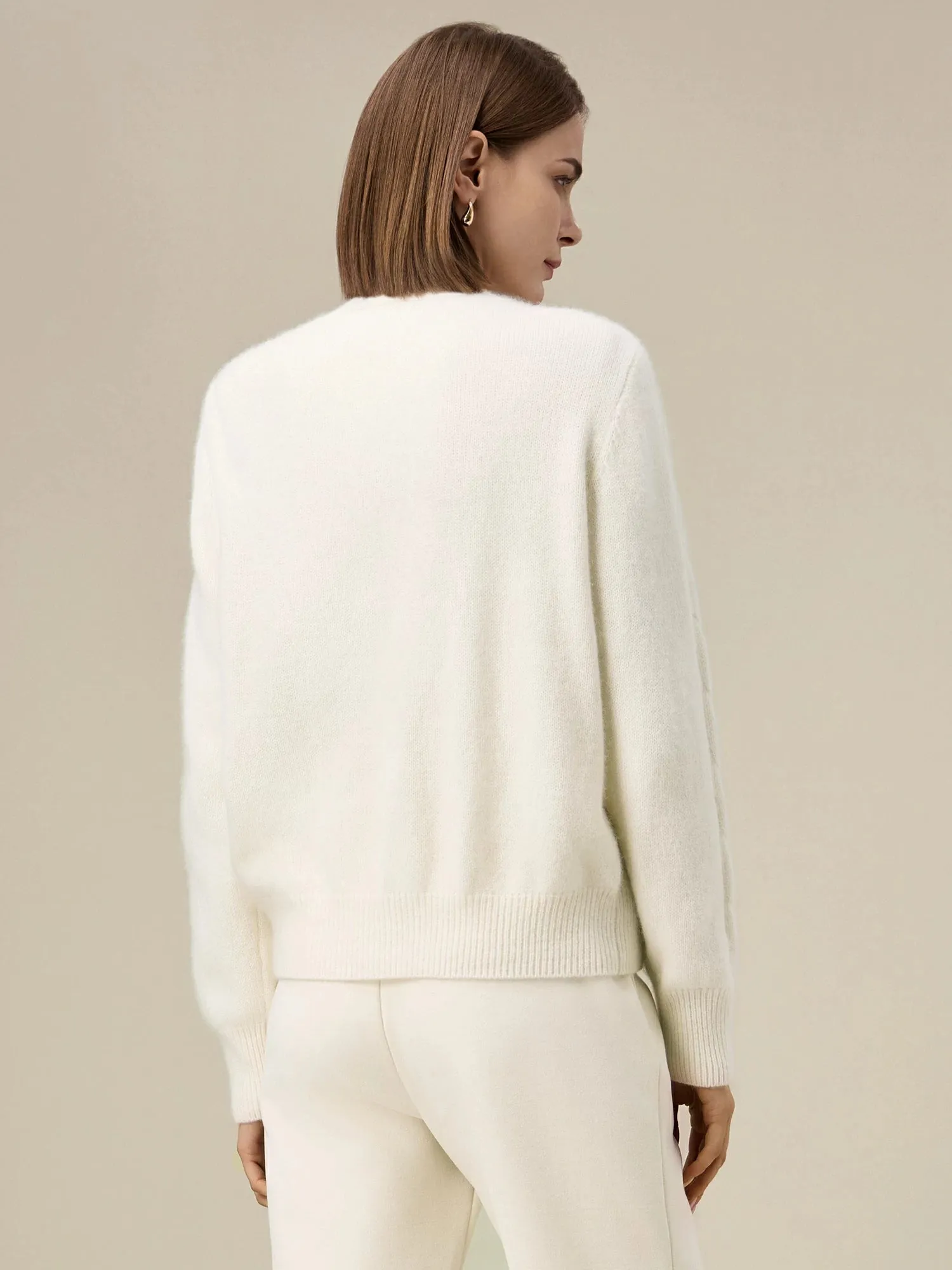 Amoretu Women's Wool Beaded Cable Knit Cardigan