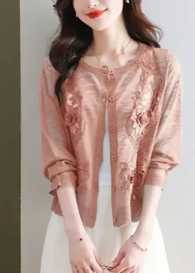 Art Brick Red O-Neck Ice Size Knit Cardigans Summer LY8125