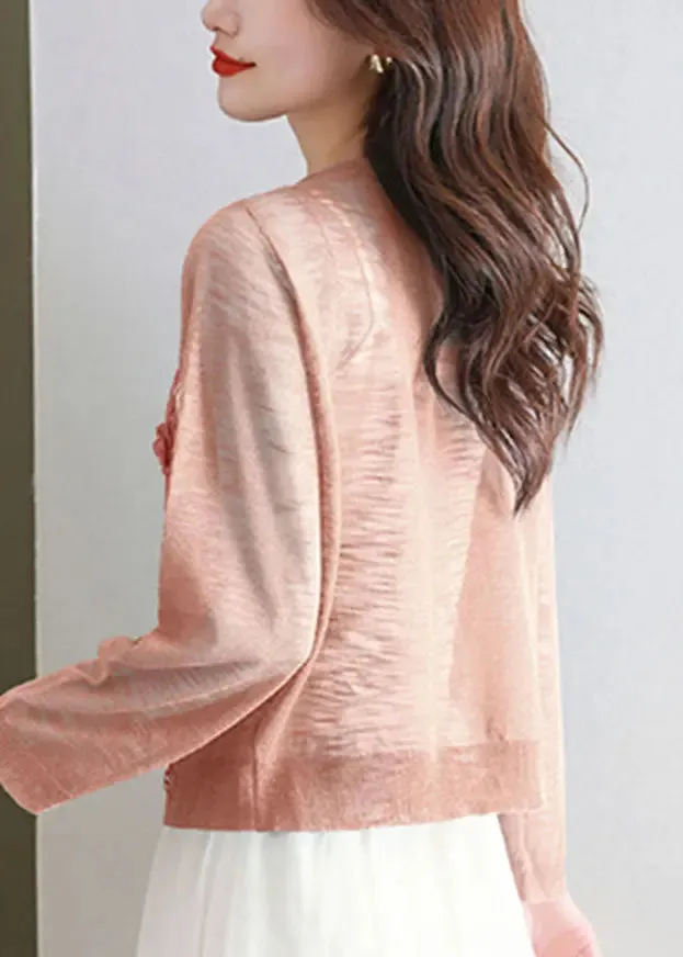 Art Brick Red O-Neck Ice Size Knit Cardigans Summer LY8125