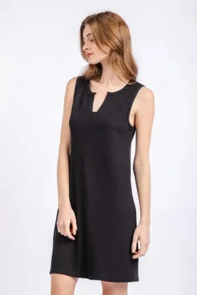 Black Solid Waffle Knit Sleeveless Dress