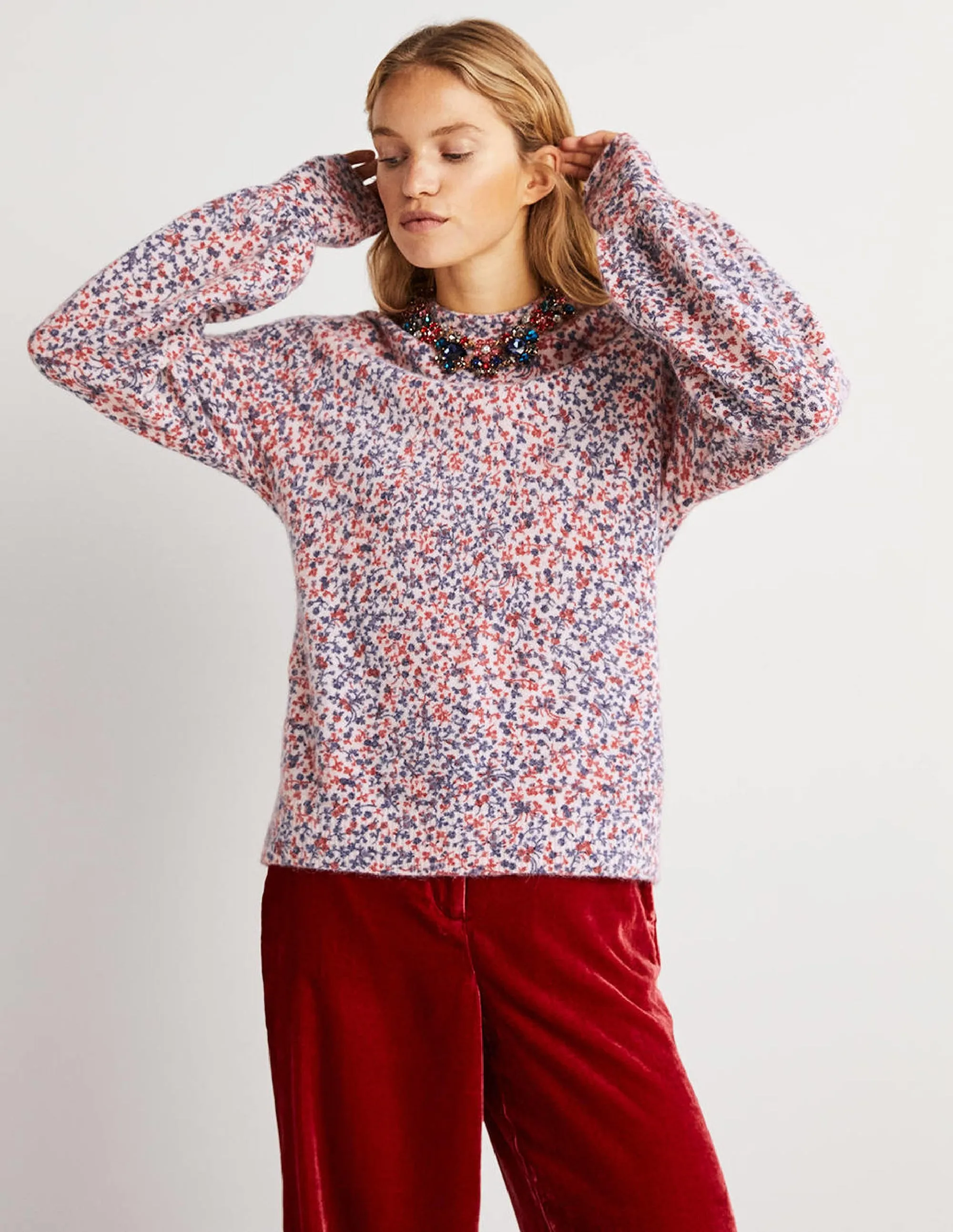 Blouson Sleeve Fluffy Jumper-Milkshake, Wild Vine