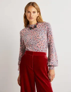 Blouson Sleeve Fluffy Jumper-Milkshake, Wild Vine