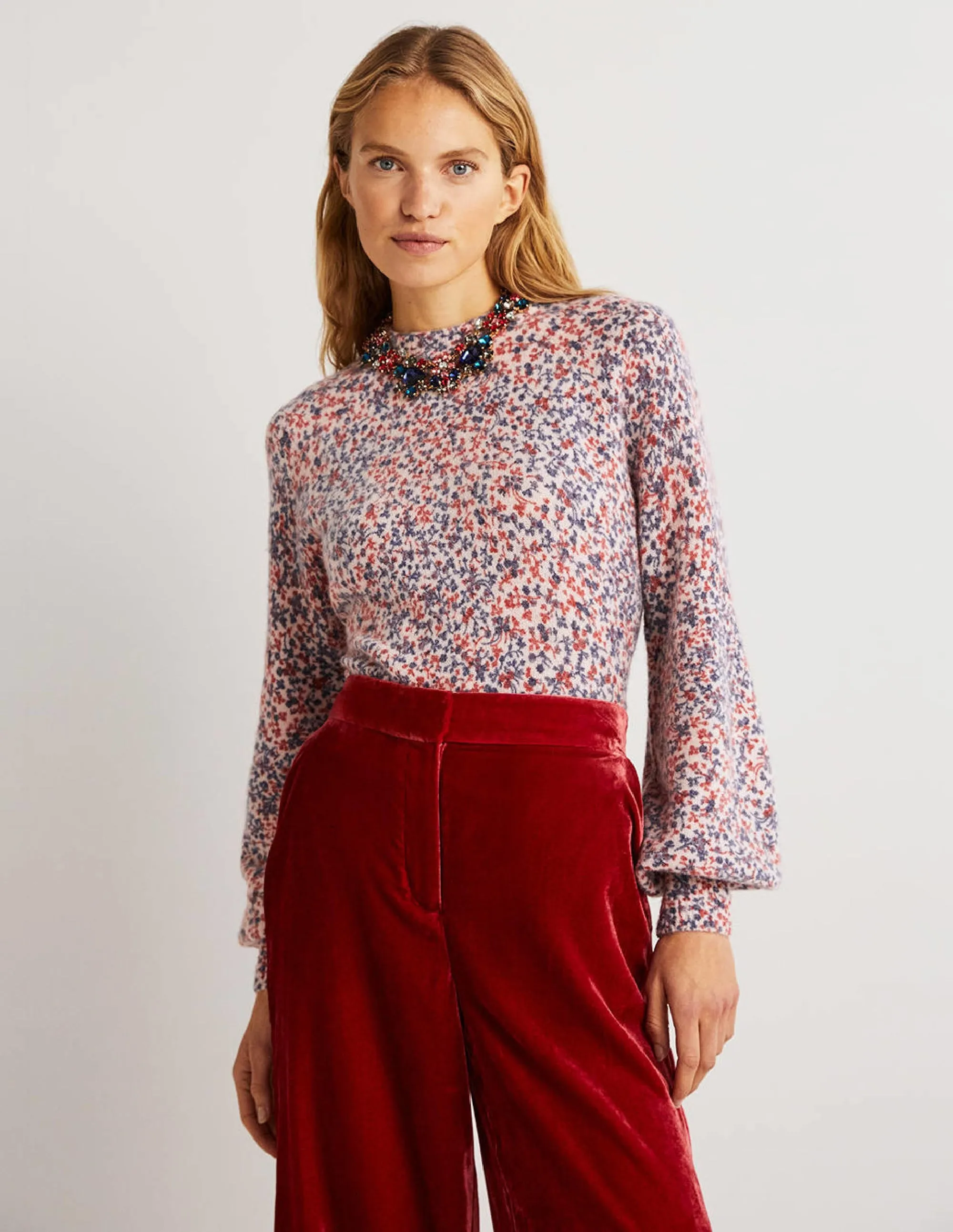 Blouson Sleeve Fluffy Jumper-Milkshake, Wild Vine