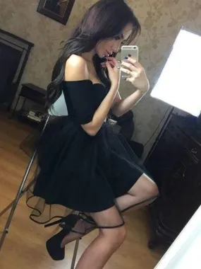 Bridelily A-Line Half Sleeves Off-the-Shoulder Tulle Short/Mini Dresses