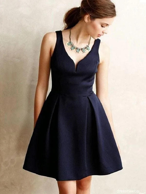 Bridelily A-Line Satin Sleeveless Short/Mini With Ruffles V-neck Dresses