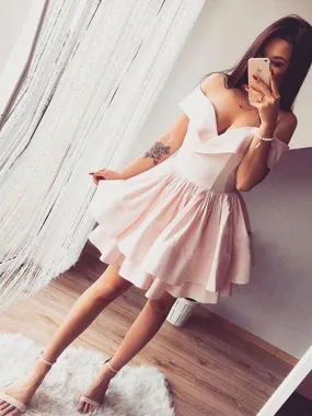 Bridelily A-Line Sleeveless Off-the-Shoulder Satin Knee-Length Dresses