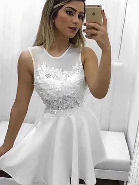 Bridelily A-Line Sleeveless Scoop Satin With Applique Short/Mini Dresses