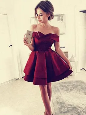 Bridelily A-Line With Ruffles Satin Off-the-Shoulder Sleeveless Short/Mini Dresses