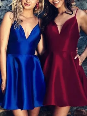 Bridelily A-Line With Ruffles Satin Spaghetti Straps Sleeveless Short/Mini Dresses