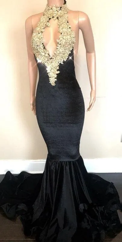 Bridelily Halter Backless Sparkling Sequins Prom Dresses | Mermaid Beads Appliques Sexy Evening Gowns FB0333-MQ0