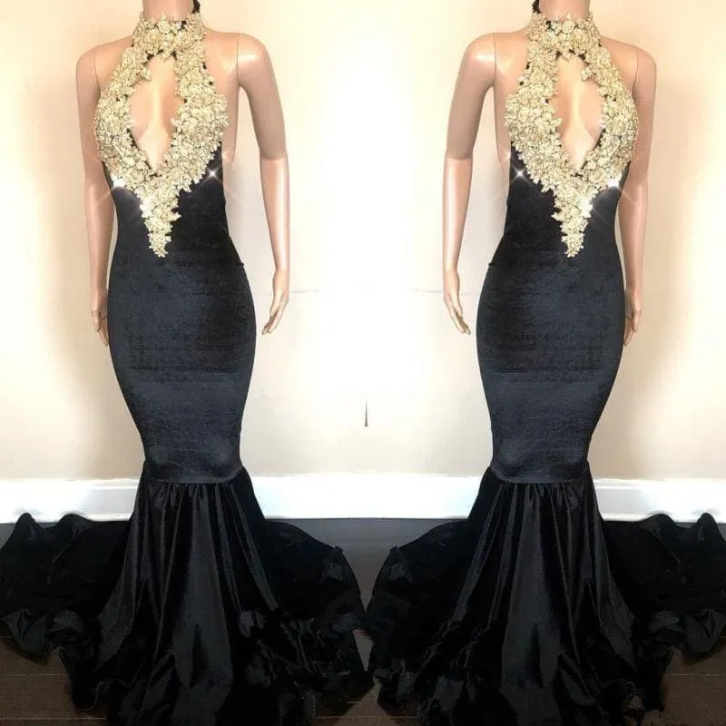 Bridelily Halter Backless Sparkling Sequins Prom Dresses | Mermaid Beads Appliques Sexy Evening Gowns FB0333-MQ0