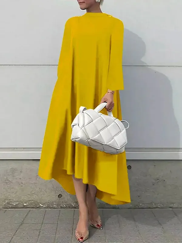 Casual Long Sleeves High-Low Solid Color Maxi Dresses 110617