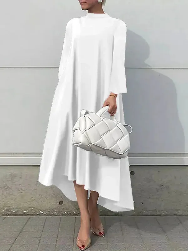 Casual Long Sleeves High-Low Solid Color Maxi Dresses 110617