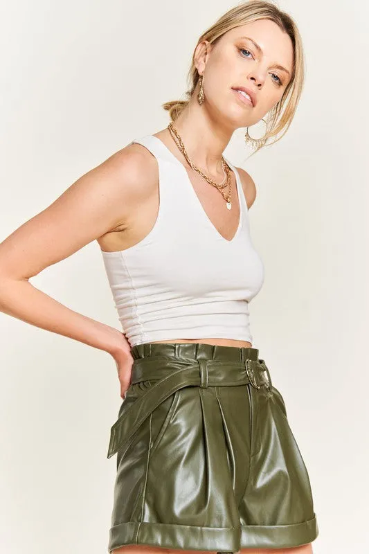 Chic Belted Faux Leather Shorts with Paperbag Waist and D-Ring Belt