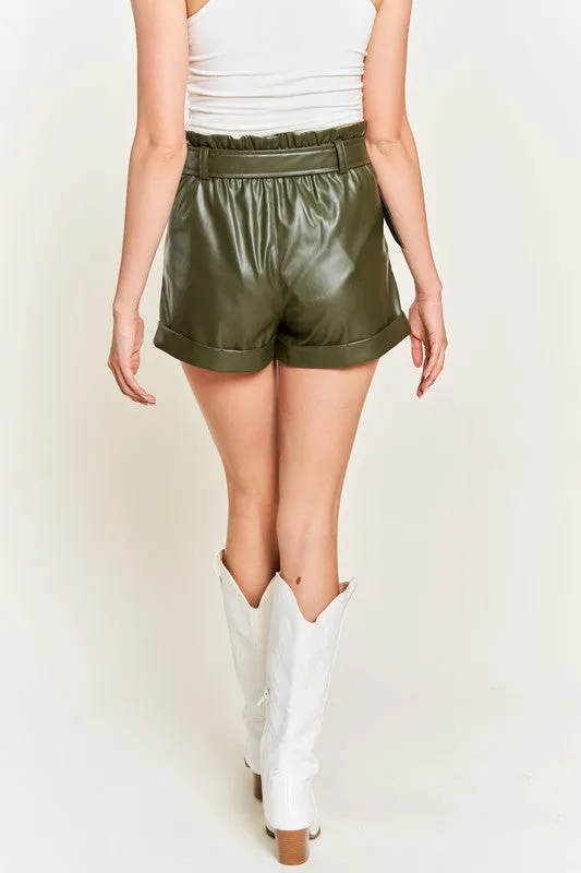 Chic Belted Faux Leather Shorts with Paperbag Waist and D-Ring Belt