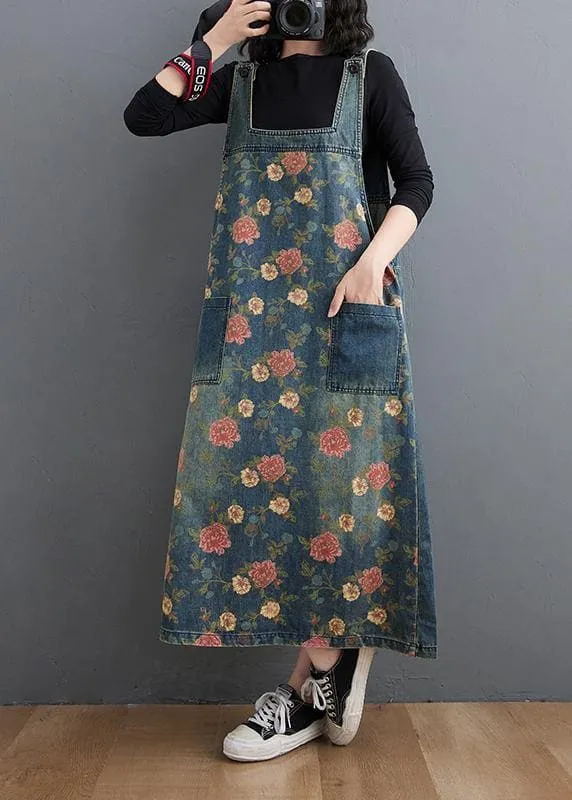 Chic Denim Blue Print Casual Pants Plus Size Spring Jumpsuit Pants