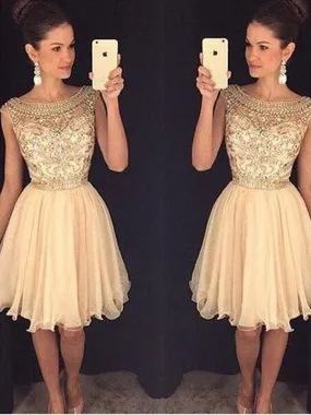 Chiffon Scoop Sleeveless A-line Short/Mini With Beading Dresses