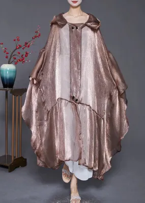 Coffee Patchwork Silk UPF 50  Long Cardigans Hooded Batwing Sleeve LY8062
