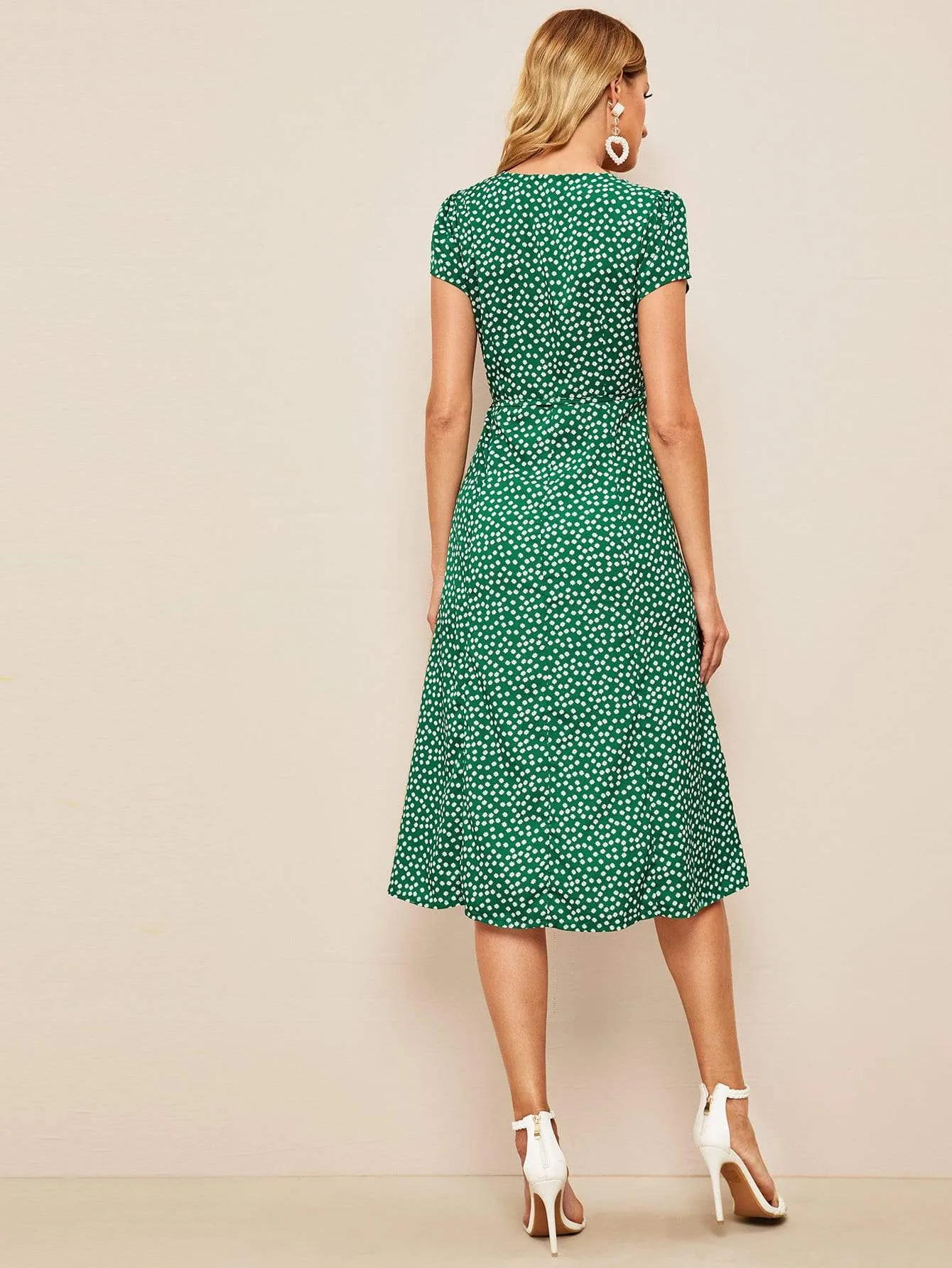 Ditsy Floral Button Front Wrap Dress