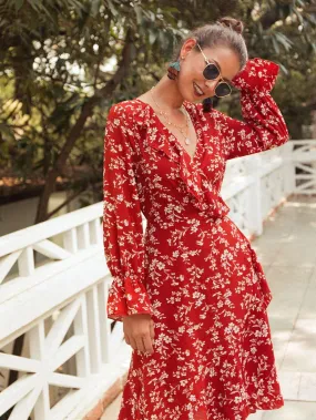 Ditsy Floral Ruffle Hem Wrap Dress