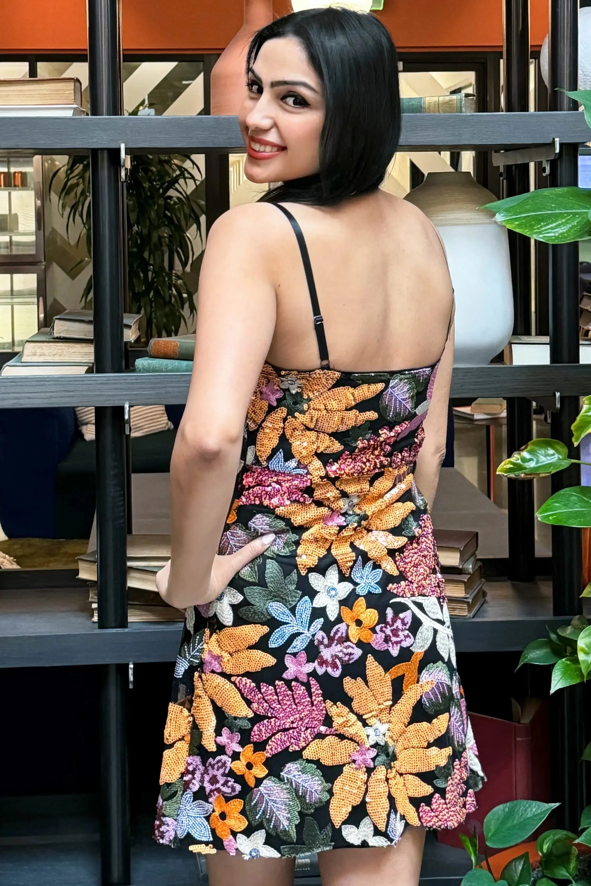 Floral Radiance Sequin Embellished Mini Dress