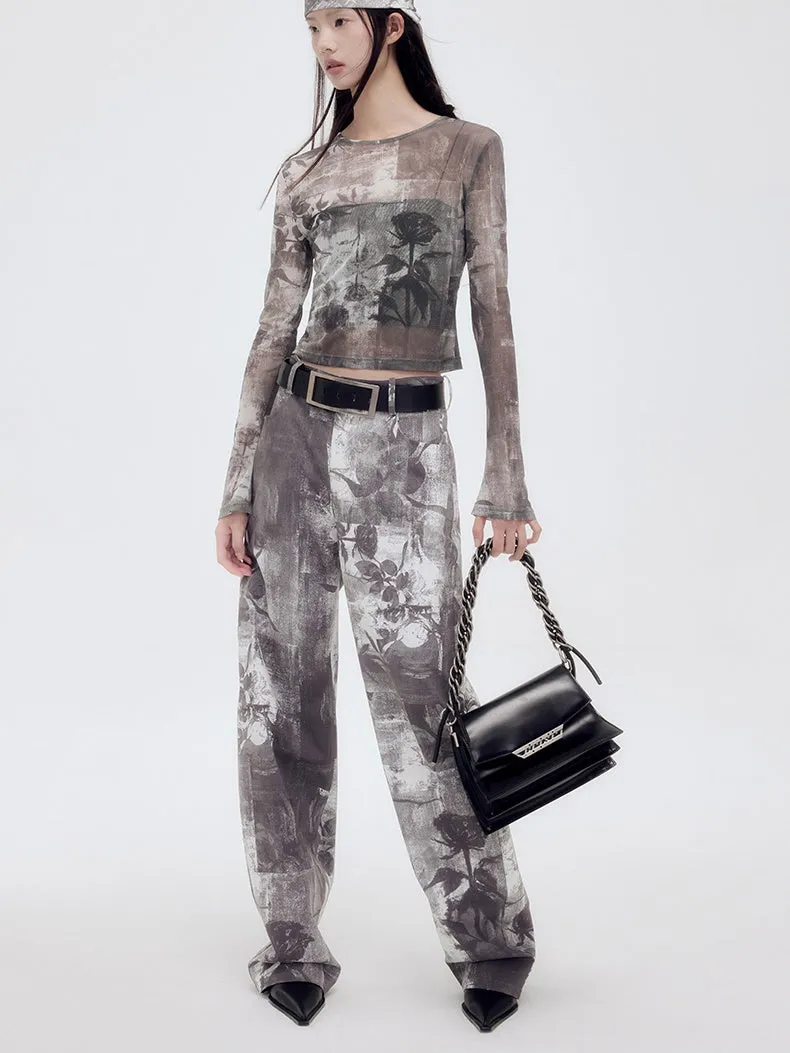 Flower Retro Chic Silhouette Wide-Pants
