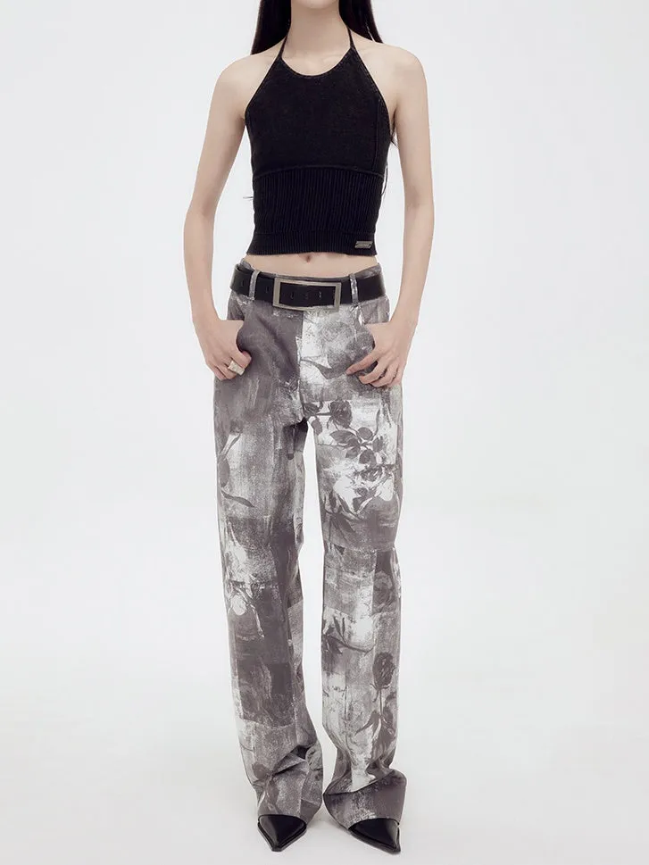 Flower Retro Chic Silhouette Wide-Pants