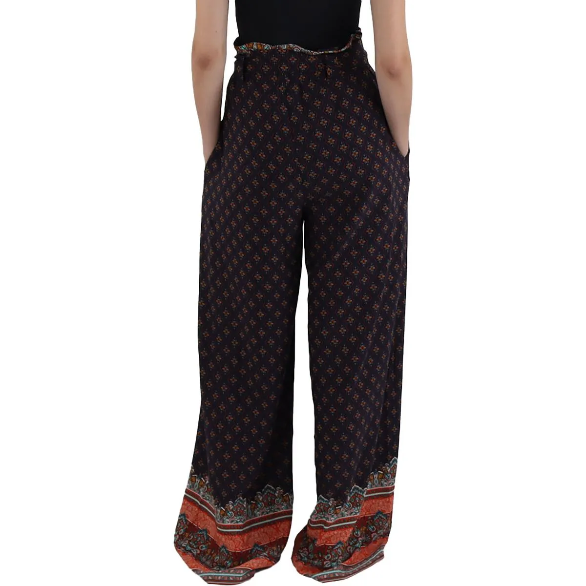 Gracia Womens Printed Paperbag High-Waisted Pants