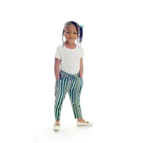 Green Stripes Paperbag Pant with Belt & Pockets