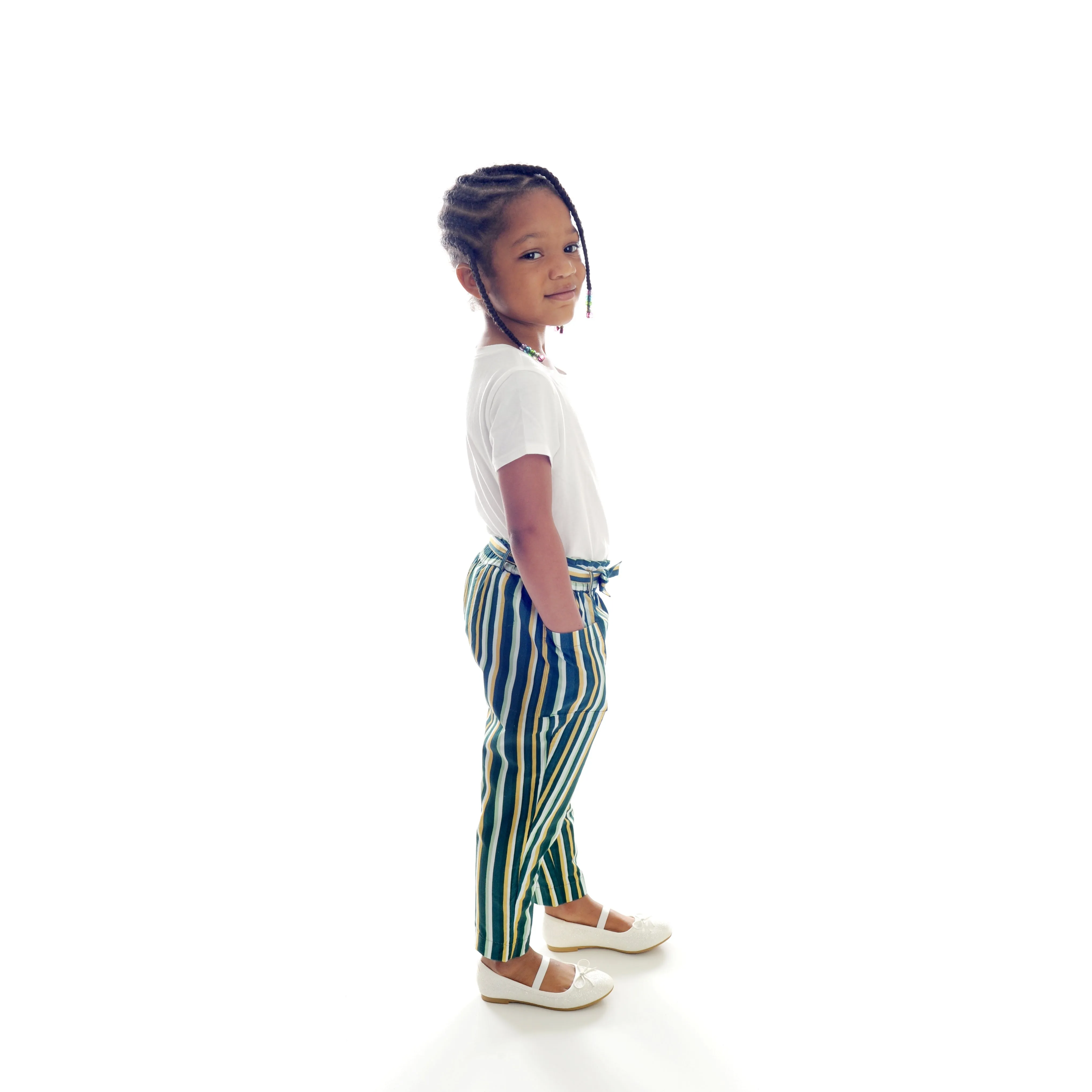 Green Stripes Paperbag Pant with Belt & Pockets