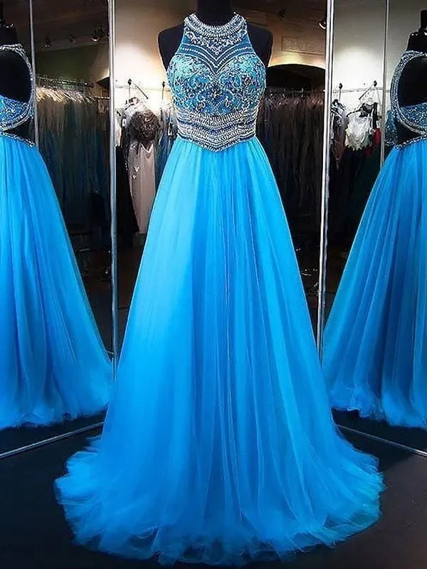 Jewel Sleeveless Sweep/Brush A-line Train With Beading Tulle Dresses