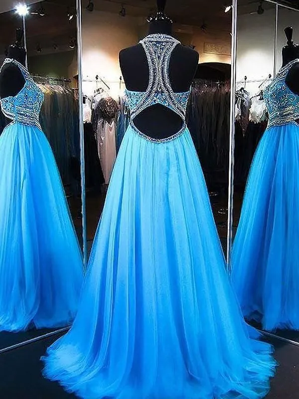 Jewel Sleeveless Sweep/Brush A-line Train With Beading Tulle Dresses