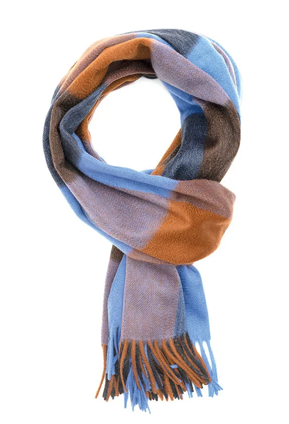 Joshua Ellis Check 100% Cashmere Stole Sapphire Blue