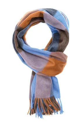 Joshua Ellis Check 100% Cashmere Stole Sapphire Blue