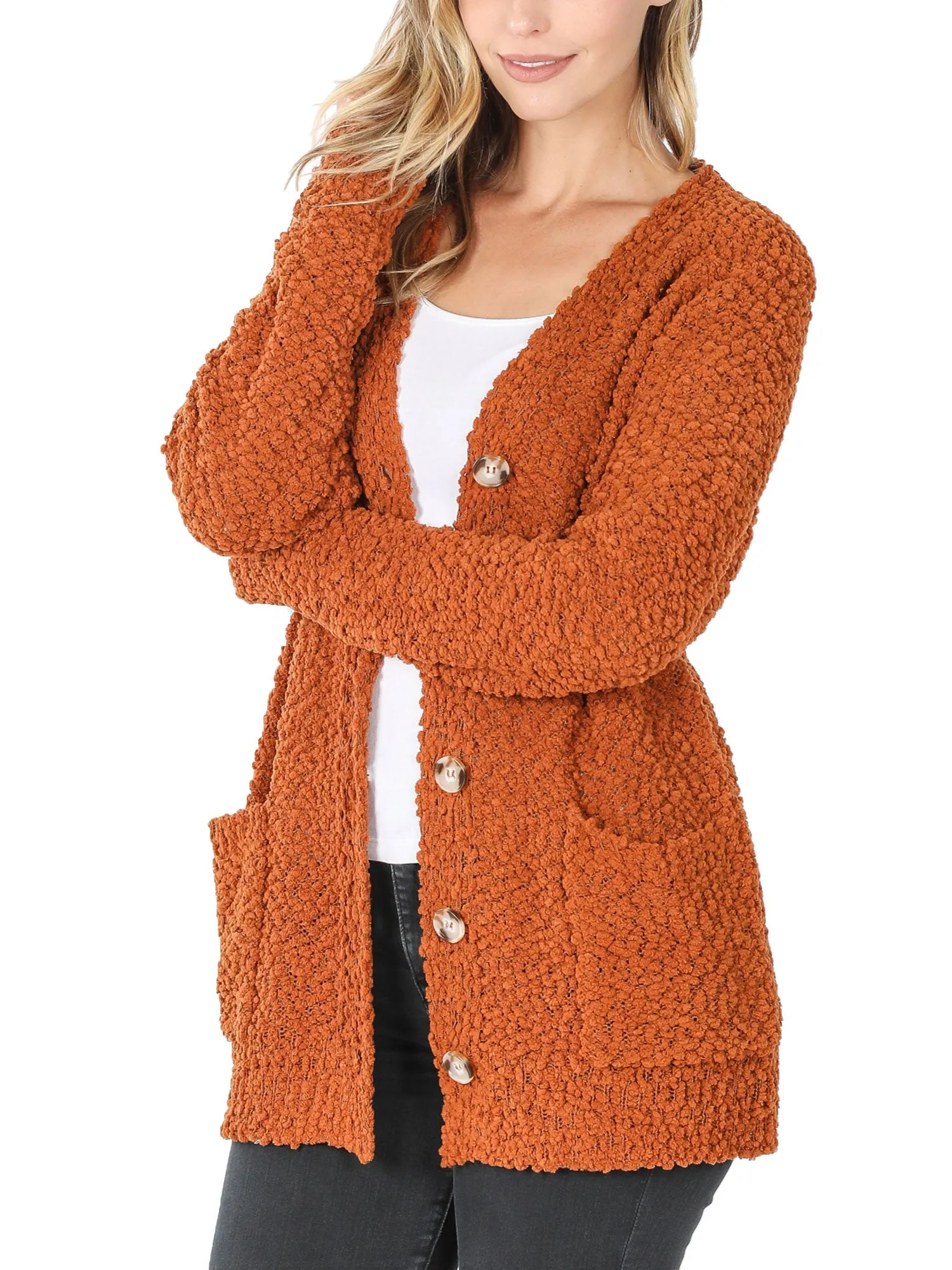 KOGMO Women's Popcorn Sweater Cardigans with Buttons and Pockets