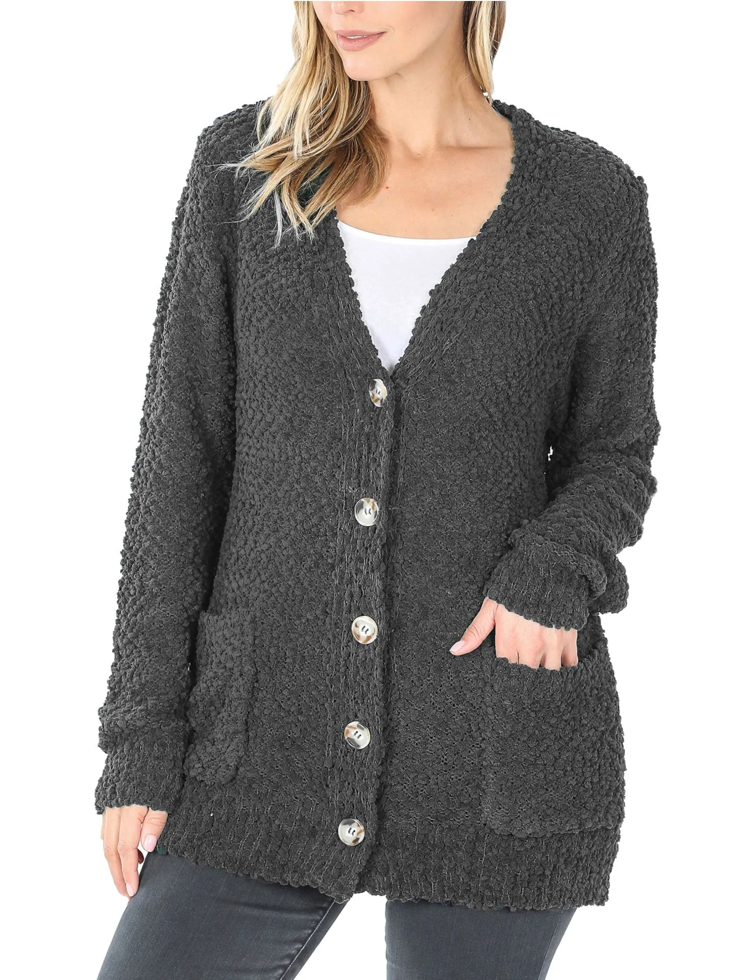 KOGMO Women's Popcorn Sweater Cardigans with Buttons and Pockets