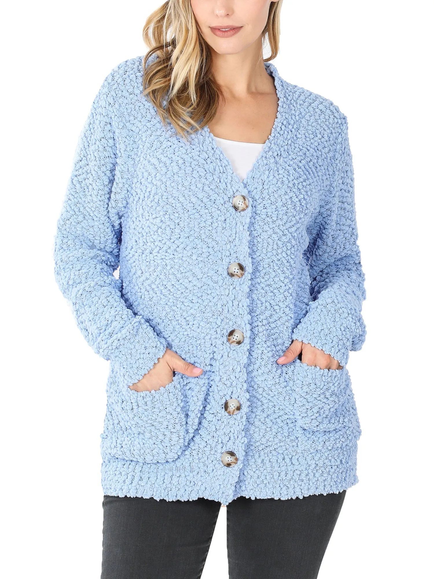 KOGMO Women's Popcorn Sweater Cardigans with Buttons and Pockets