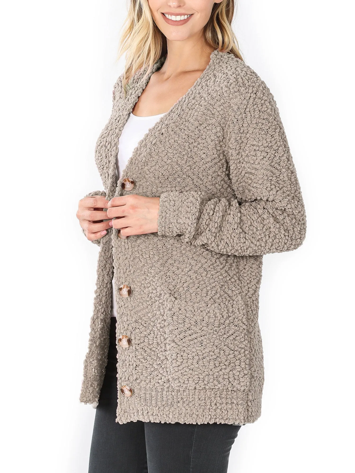 KOGMO Women's Popcorn Sweater Cardigans with Buttons and Pockets