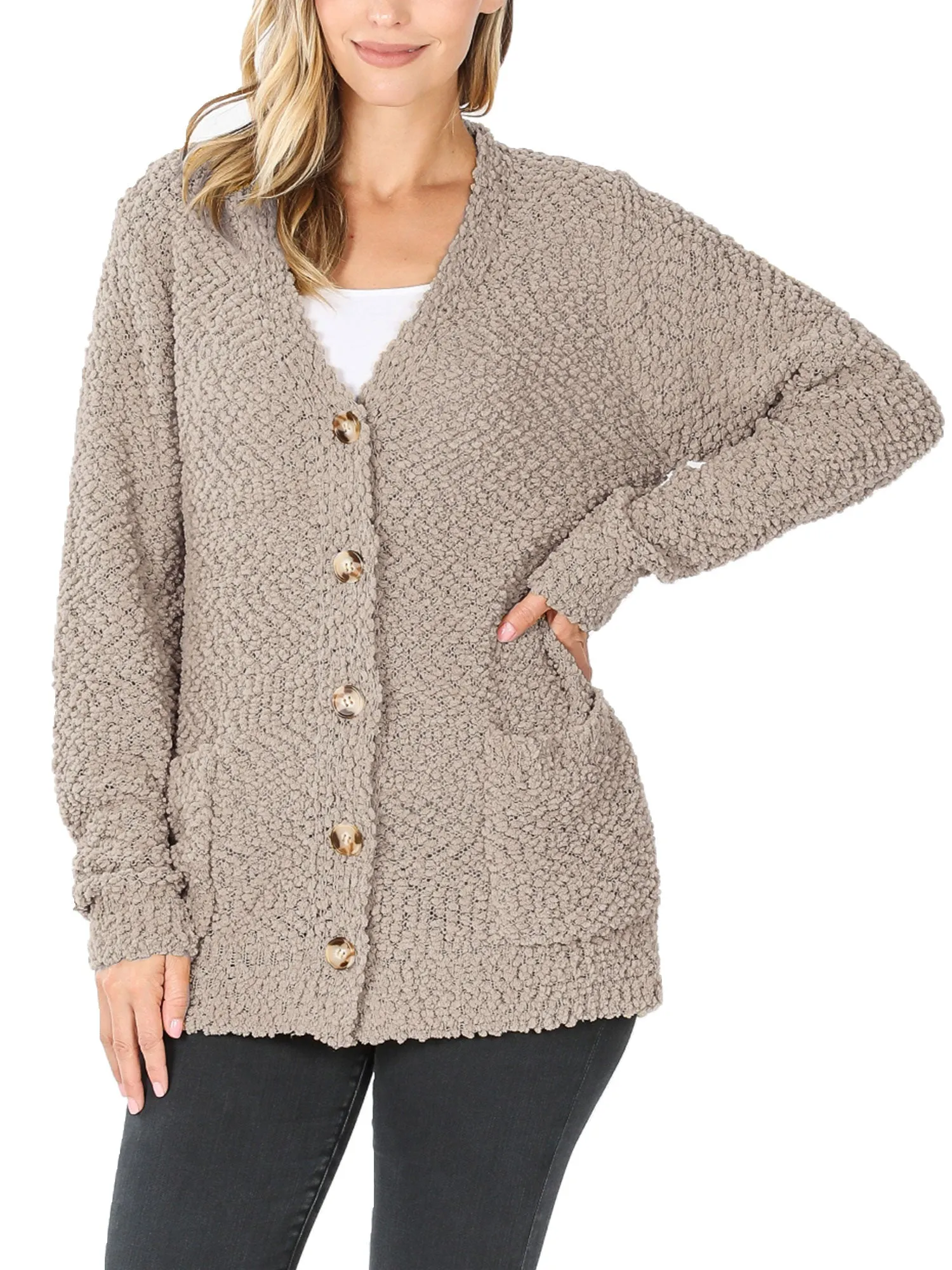 KOGMO Women's Popcorn Sweater Cardigans with Buttons and Pockets