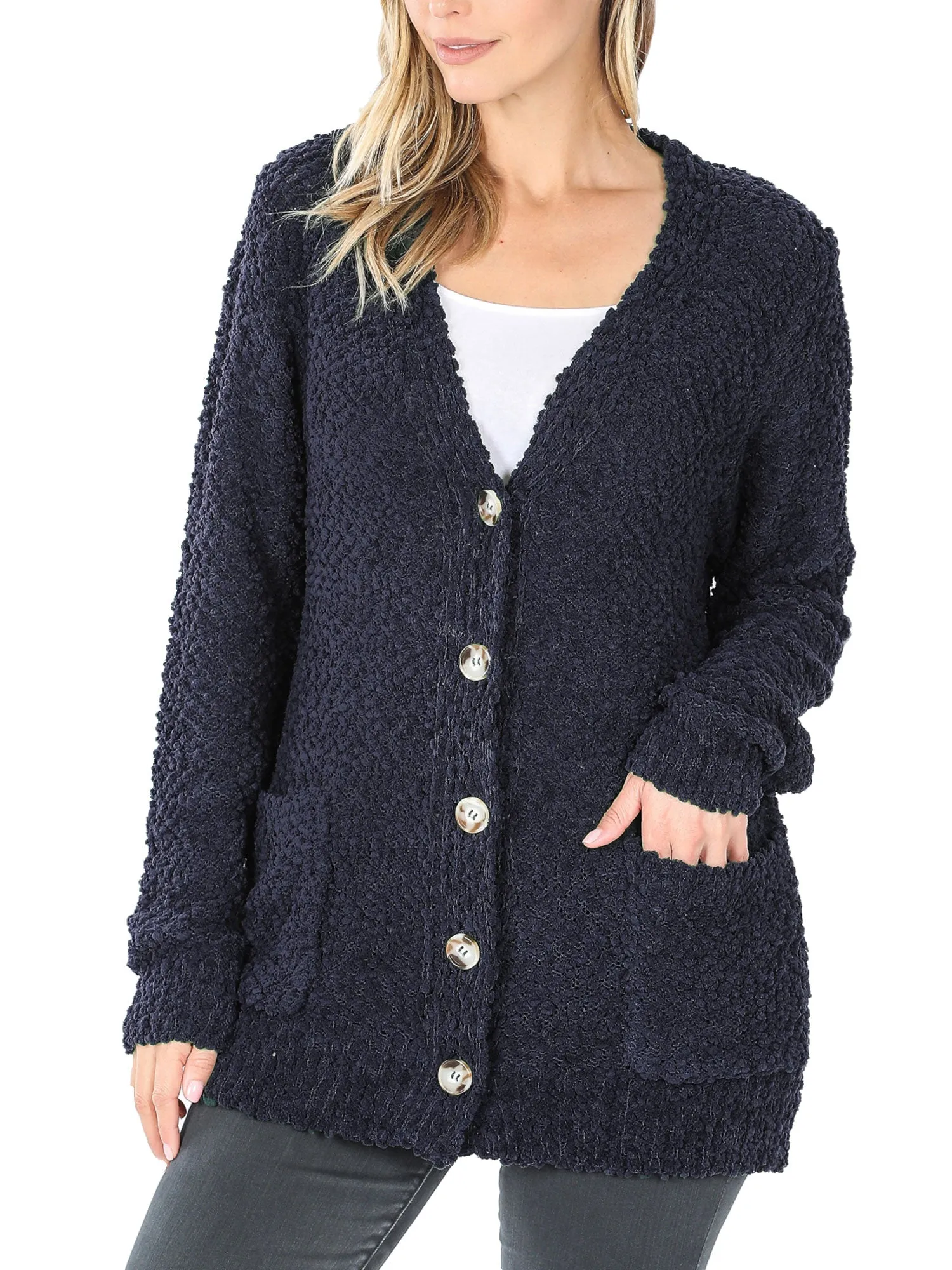 KOGMO Women's Popcorn Sweater Cardigans with Buttons and Pockets