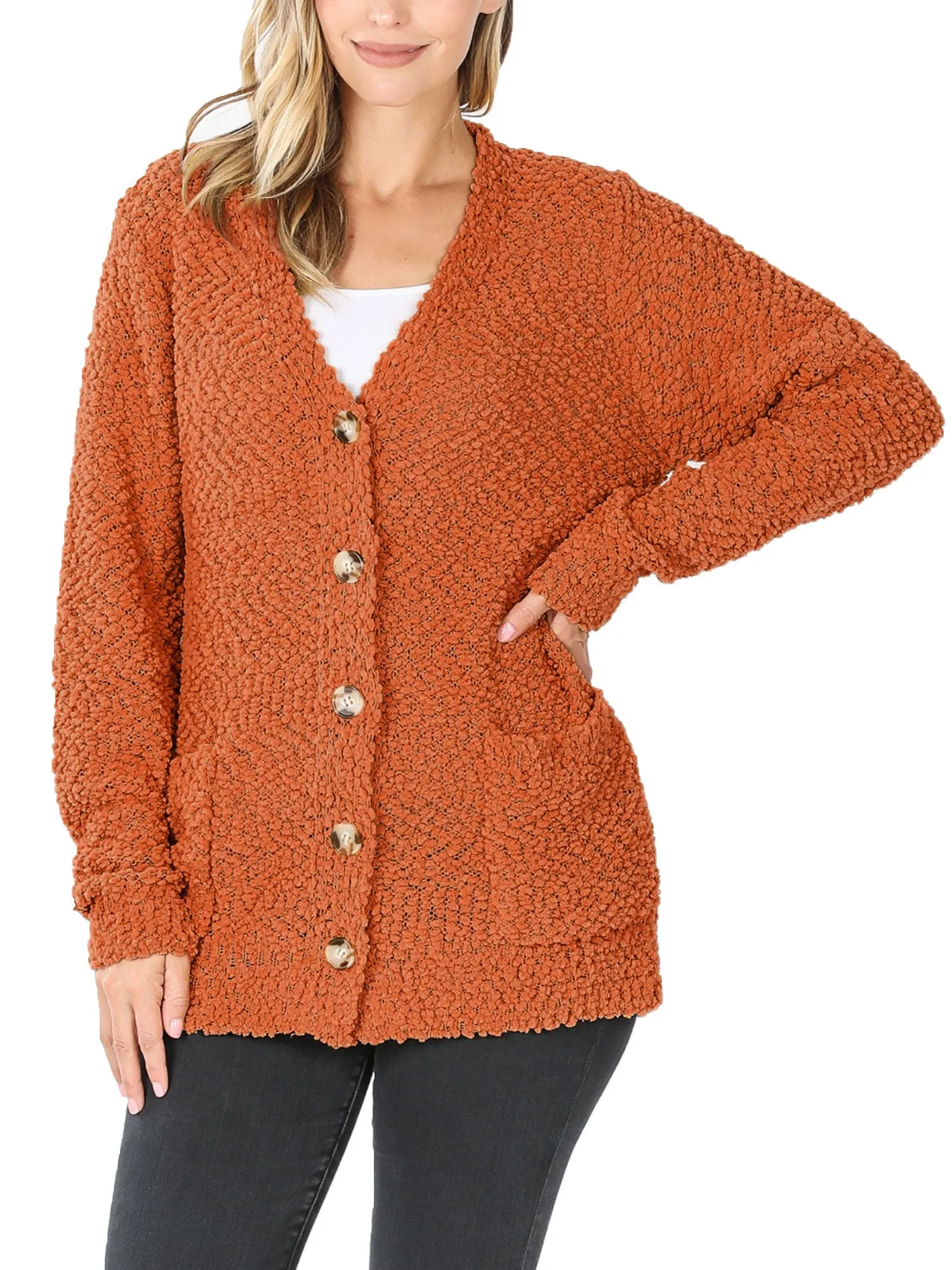 KOGMO Women's Popcorn Sweater Cardigans with Buttons and Pockets
