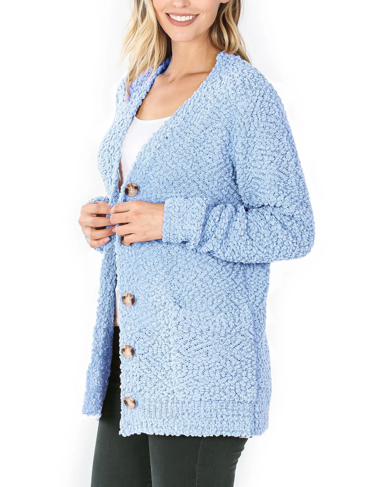 KOGMO Women's Popcorn Sweater Cardigans with Buttons and Pockets