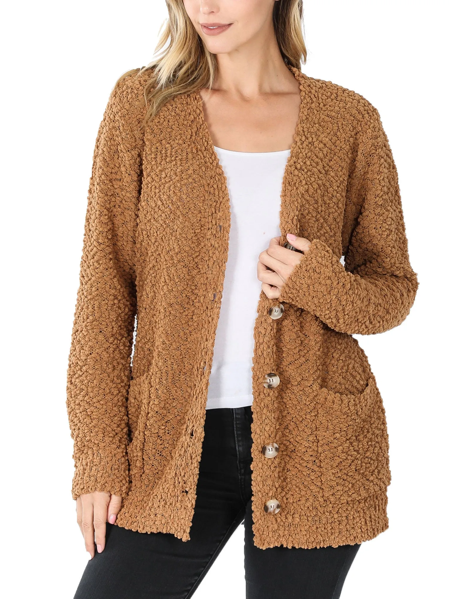 KOGMO Women's Popcorn Sweater Cardigans with Buttons and Pockets