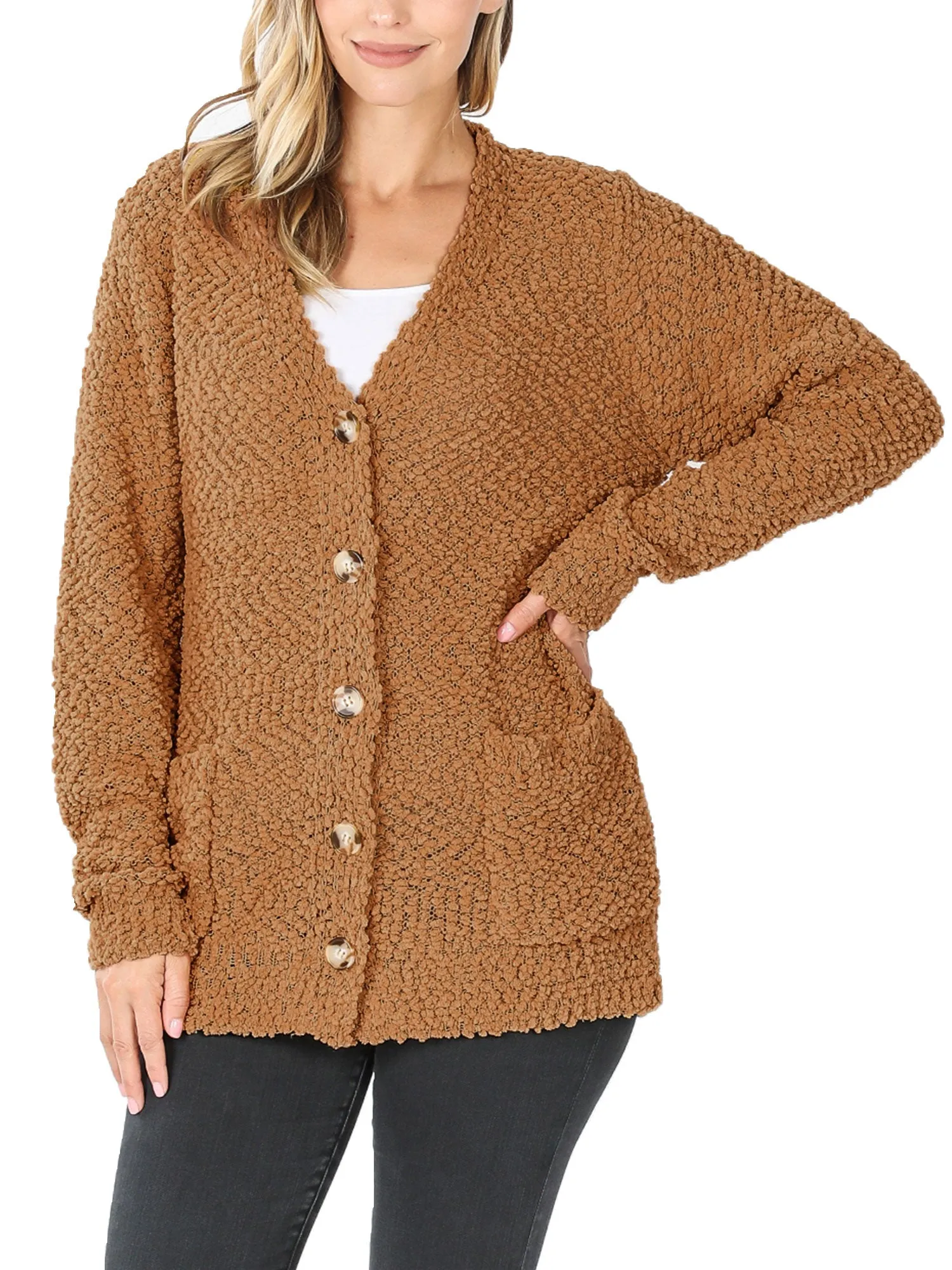 KOGMO Women's Popcorn Sweater Cardigans with Buttons and Pockets
