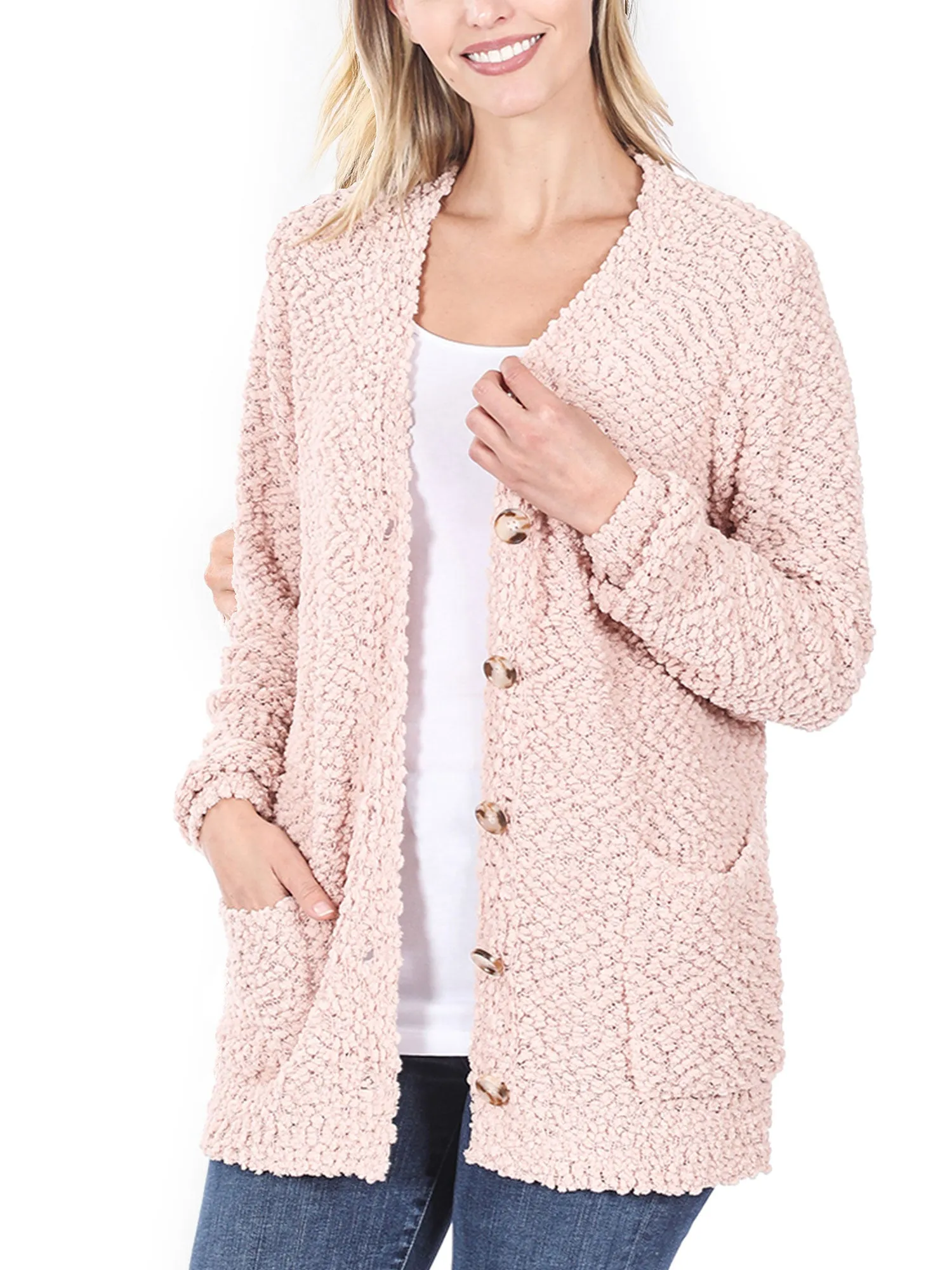 KOGMO Women's Popcorn Sweater Cardigans with Buttons and Pockets