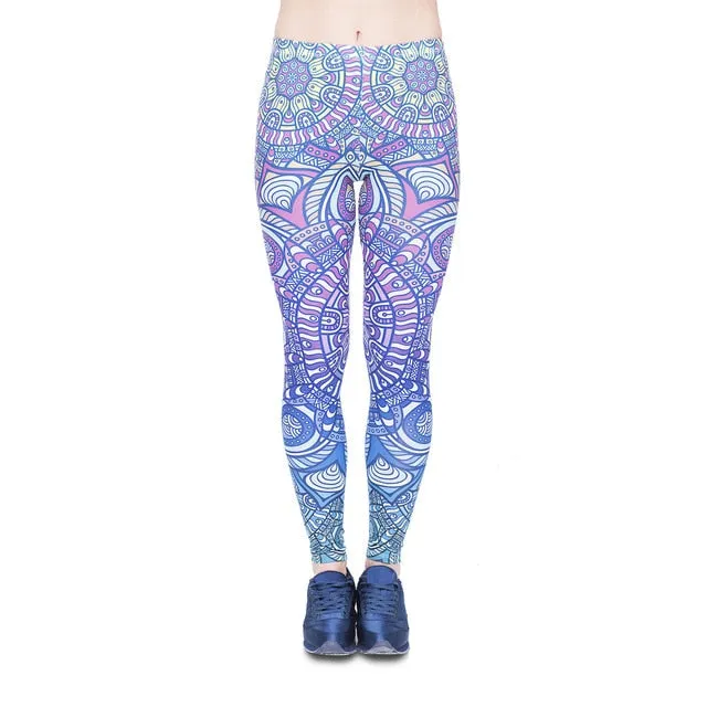 leggins Slim legins stretchy Leggings Fashion Woman Pants Sexy Women Legging Casual Blue streak Printing Fitness
