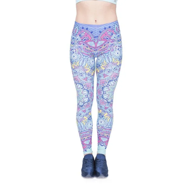 leggins Slim legins stretchy Leggings Fashion Woman Pants Sexy Women Legging Casual Blue streak Printing Fitness