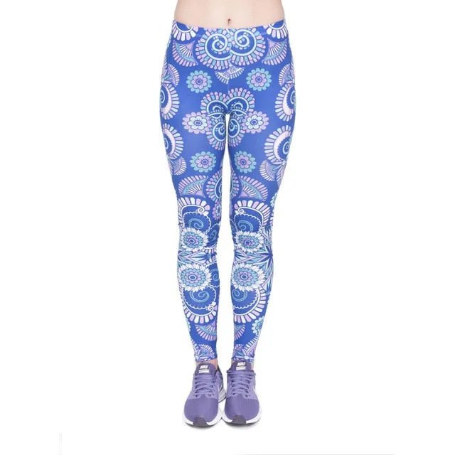 leggins Slim legins stretchy Leggings Fashion Woman Pants Sexy Women Legging Casual Blue streak Printing Fitness