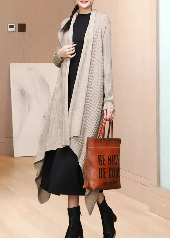 Loose Coffee V Neck Asymmetrical Woolen Cardigans Fall ML2726
